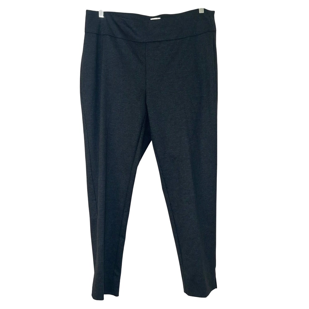 Zac & Rachel Womens 1X Charcoal Grey Micro Check Pull On Stretch Dress Pants
